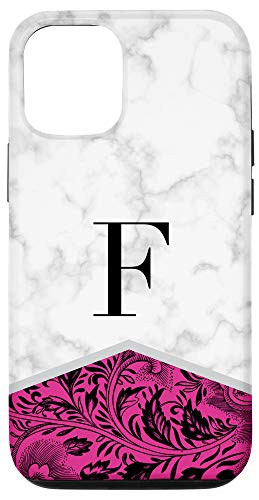iPhone 12/12 Pro Initial Letter F Monogram Floral Pink Color Block Phone Case
