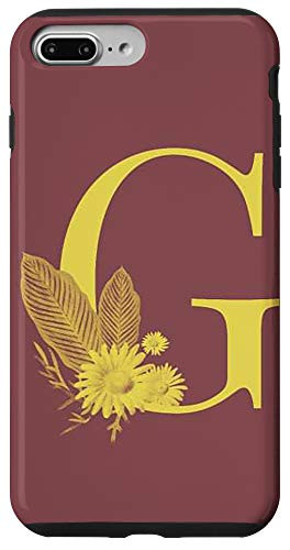 iPhone 7 Plus/8 Plus floral Initial Letter G Yellow floral purple background Case