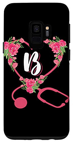 Galaxy S9 Nursery Rose Heart Stethoscope Floral B Nurse Initial Letter Case