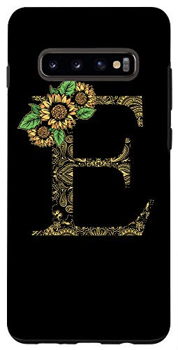 Galaxy S10Plus Floral Personalized Name Monogram E Sunflower Initial Letter Case