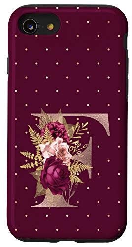 iPhone SE (2020) / 7 / 8 Maroon floral Initial Letter F monogram blush flowers Case