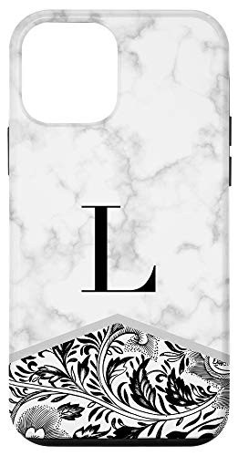 iPhone 12 mini Initial Letter L Monogram Black White Classy Floral Phone Case