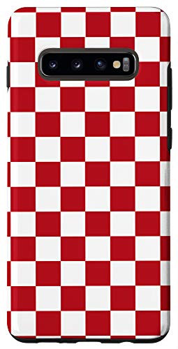 Galaxy S10Plus Red and White Checkerboard, Checkered, Checker Board Case