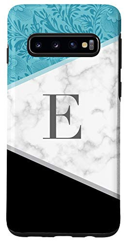 Galaxy S10 Classy Initial Letter E Monogram Gift Color Block Teal Black Case