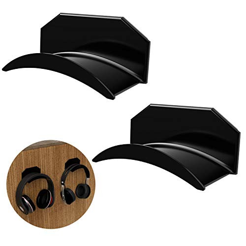 TAC Hangers - Headset Stand Hanger Wall Mount (2-Pack) No Drilling Required - Universal Headphone Adhesive Hanger Stand - Save Desktop Space, Organize Gamer Headset, Cable Hooks Under Desk Holder