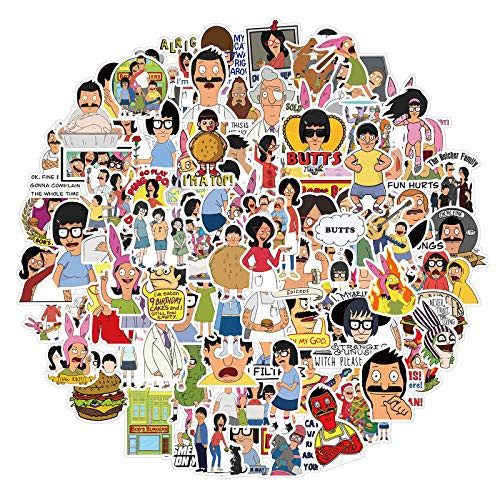 100 PCS Bob's Burgers Stickers for Laptop Water Bottle Luggage Snowboard Bicycle Skateboard Decal for Kids Teens Adult Waterproof Aesthetic Stickers