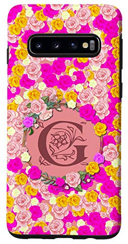 Galaxy S10 Colorful Roses  and  Wreath - Initial Letter G Monogram. Flower Case