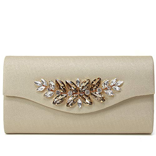 Melody Women's Evening Handbags,Suede Envelope Evening Purses Crossbody Shoulder Clutch Bag for Party Wedding (GOLDEN)