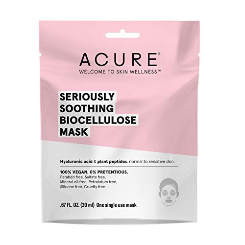 Acure Seriously Soothing Biocellulose Gel Mask - 100 percent Vegan - For Dry to Sensitive Skin - Hyaluronic Acid and Plant Peptides - Soothes and Hydrates - Single Use Mask - 1 Count, Multi Color Acure Seriously Soothing Biocellulose Gel Mask - 100 percent Vegan - For Dry to Sensitive Skin - Hyaluronic Acid and Plant Peptides - Soothes and Hydrates - Single Use Mask - 1 Count, Multi Color