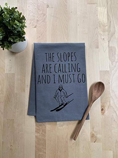 Funny Dish Towel, The Slopes Are Calling, Flour Sack Kitchen Towel, Sweet Housewarming Gift, Farmhouse Kitchen Decor, Gray