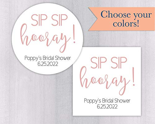 Sip Sip Hooray Bridal Shower Favor Stickers, Wedding Champagne Labels ( 382-WH)