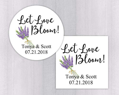 Let Love Bloom Stickers, Wedding Favor Stickers, Lavender Let Love Grow Labels ( 539-WH)