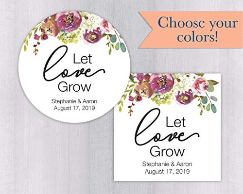 Penelope - Let Love Grow Floral Wedding Stickers, Rustic Succulent Wedding Labels, Personalized Engagement Party Favor Labels ( 379-014-WH)