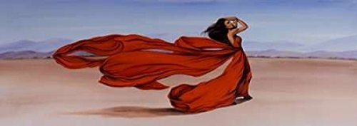 Posterazzi Collection Woman Long Red Dress in The Desert Poster Print by Atelier B Art Studio (10 x 20)