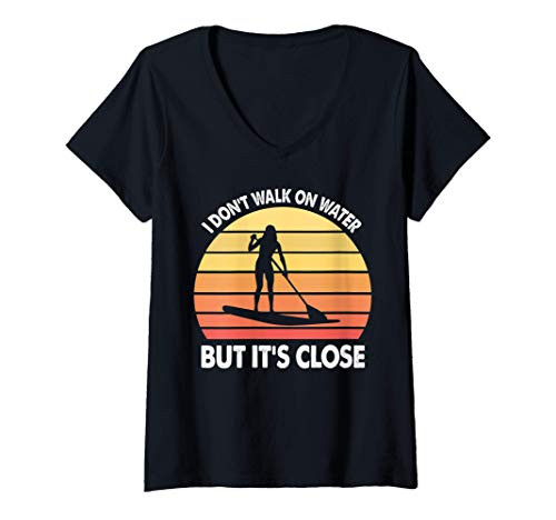Womens Stand Up Paddle Board Walk On Water Vintage Gift V-Neck T-Shirt