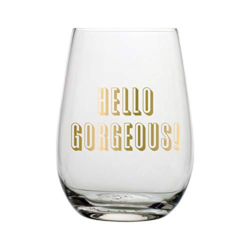 Creative Brands Slant Collections Stemless Wine Glass, 20-Ounce, Hello Gorgeous