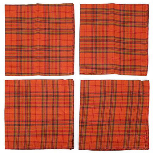 C and F Home Remington Plaid Rusty Red 18 x 18 Inch Cotton Fabric Decorative Napkins Set of 4