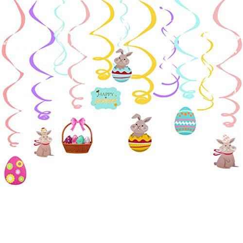 ROKEVOL 24pcs Easter Hanging Swirl Decorations, Easter Egg Bunny Carrot Swirl Foil Decorations for Home Office School, Easter Party Ornaments Favors Kit