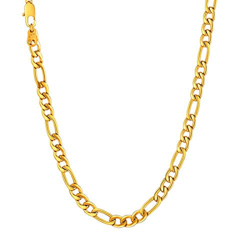 U7 Mens Long Necklace-18K Gold Plated Figaro Chain 5mm Flat Link Hip Hop Jewelry Neck Chain 28 Inch
