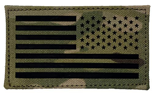 Infrared IR American Flag in Multicam - Tactical Morale Patch with Hook-Fastener Backing - 2x3.5" (Reversed)