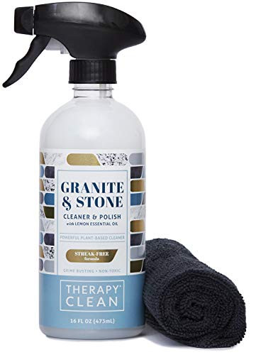 Therapy Granite  and  Stone Cleaner  and  Polish - 16 ounces (Microfiber Cloth) - Daily Clean and Shine Granite Marble Soapstone Quartz Quartzite Slate Limestone Corian Laminate Tile Countertop
