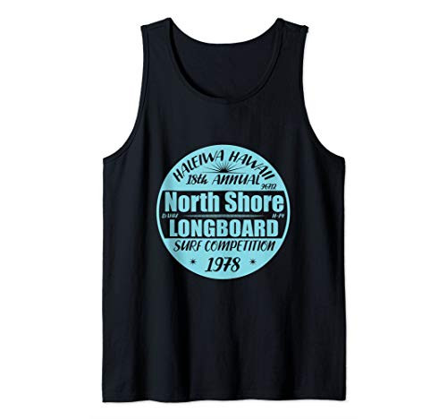 Retro Surfing Hawaii Long Board Surfer Dude Tank Top