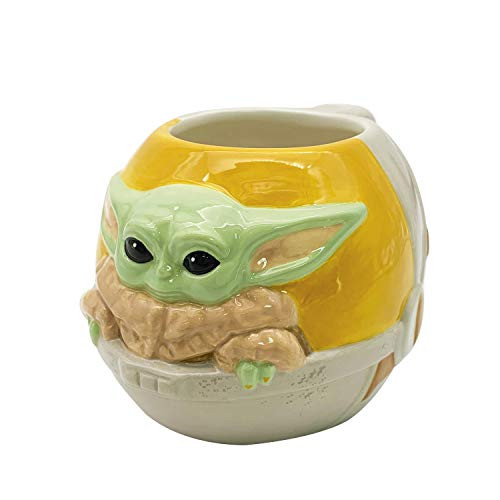 Zak Designs Star Wars The Mandalorian Sculpted Ceramic Coffee Mug Collectible Keepsake with Unique 3D Character, 16 OZ, Baby Yoda/The Child in Cradle