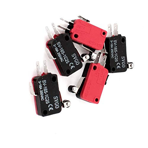Aexit 5 Pcs Switches Short Hinge Roller Lever Micro Switches SV-165-1C25 Foot Switches AC250V 3-16A