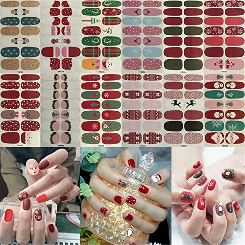 mkyulyp 12set Color Street Nail Polish StripsFather Christmas, Full Nail Art Polish Stickers Strips Self-ashesive False Nail, Color Street Nail Strips Solid Neutral