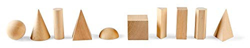 hand2mind Wood Geometric Solid Blocks, 3D Shapes (Set of 10) -41-10