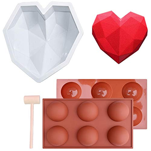 Diamond Heart Mousse Cake Molds Trays Chocolate Bomb Mold Cavity Round Cylinder Candy Mold/Chocolate Covered Sandwich Cookies Mold for Bread Diamond Heart Mousse Cake Molds Trays Chocolate Bomb Mold Cavity Round Cylinder Candy Mold/Chocolate Covered Sandwich Cookies Mold for Bread