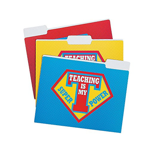 Fun Express Superhero Teacher Patterned Folders - 12 Pieces - Educational and Learning Activities for Kids