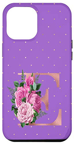 iPhone 12 Pro Max Lilac floral Initial Letter E monogram pink floral purple Case