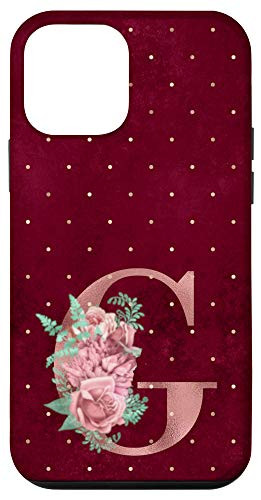 iPhone 12 mini Burgundy floral Initial Letter G monogram pink flowers Case
