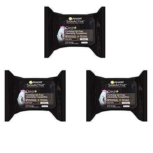 Garnier SkinActive CleanPlus Charcoal Oil-Free Makeup Remover Wipes, 25 Count, 3 Pack