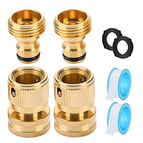 Dcosok 2Pack Hose Quick, Hose Quick Connect, Garden Quick Connect Hose Fittings, Water Hose Fitting, Brass Quick Connector, Solid Brass Quick 3/4 Inch GHT Male and Female Easy Connect.