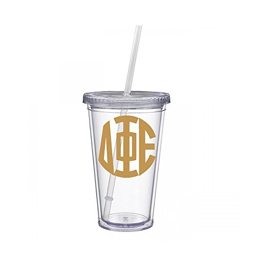 Delta Phi Epsilon Sorority Gold No Border Monogram Sticker Decal on Clear plastic Tumbler Greek Letter 16 oz. BPA Free Delta Phi Epsilon Sorority Gold No Border Monogram Sticker Decal on Clear plastic Tumbler Greek Letter 16 oz. BPA Free