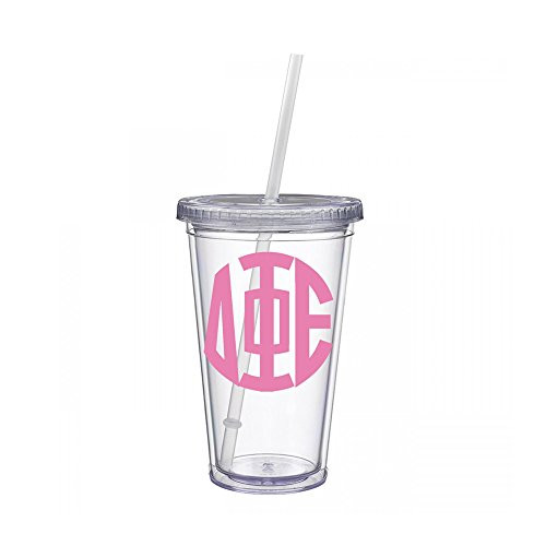 Delta Phi Epsilon Sorority Pink No Border Monogram Sticker Decal on Clear plastic Tumbler Greek Letter 16 oz. BPA Free Delta Phi Epsilon Sorority Pink No Border Monogram Sticker Decal on Clear plastic Tumbler Greek Letter 16 oz. BPA Free