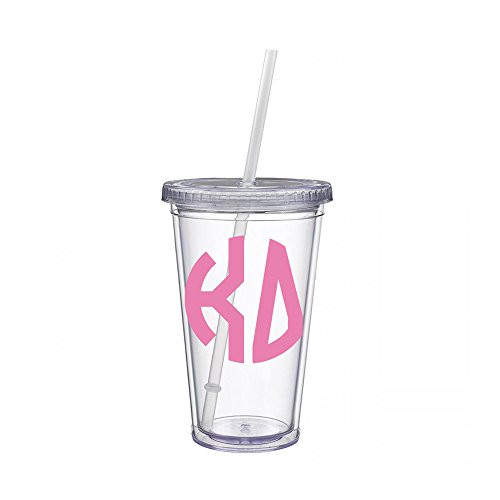Kappa Delta Sorority Pink No Border Monogram Sticker Decal on Clear plastic Tumbler Greek Letter 16 oz. BPA Free KD