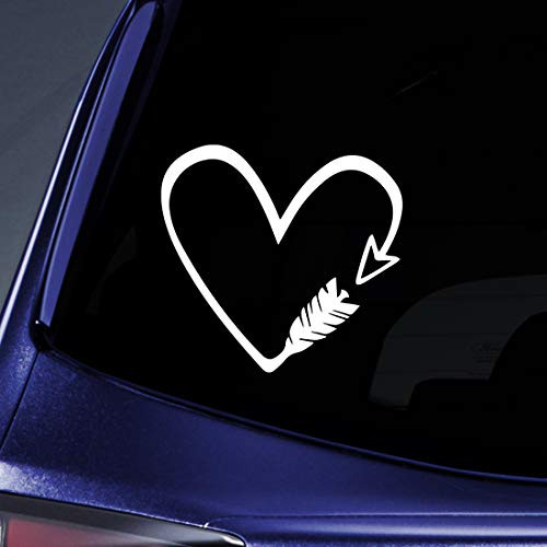 Bow and Arrow Heart Sticker Decal Notebook Car Laptop 5.5" (White)