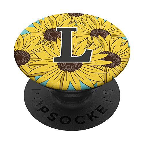 Cute Sunflowers Letter L Monogram Initial Floral PopSockets Grip and Stand for Phones and Tablets