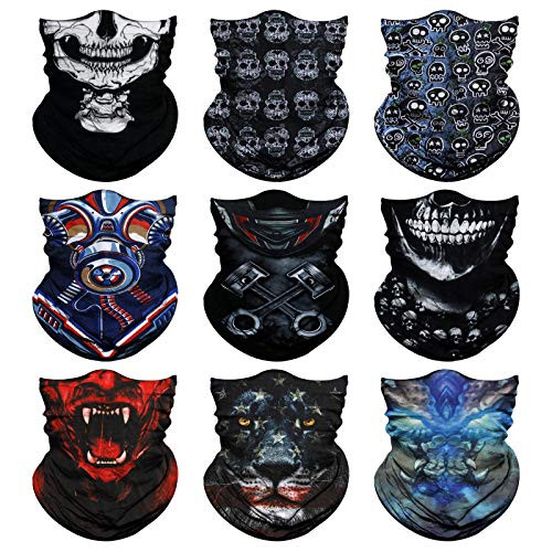 Venswell Neck Gaiter Mask for Men Women, Seamless Bandana Rave Face Cover Mask, Magic Face Scarf, Balaclava,Headband, Head Wrap-Motorcycle Cycling Festival Outdoors (B-AnimalPlusSkull)