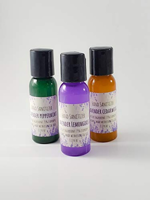 Lavender Lemongrass Peppermint Cedar Scented Hand Sanitizers 75 percent Isopropyl Alcohol Sanitizer Made with alcohol Vitamin E Aloe vera gel 3 pack travel size bottles with essential oils