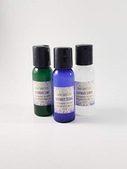 Lavender Lemon Lime Orange Scented Hand Sanitizers 75 percent Isopropyl Alcohol Sanitizer Made with alcohol Vitamin E Aloe vera gel 3 pack travel size bottles with essential oils