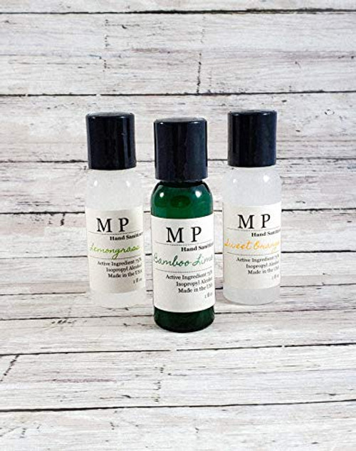 Scented Hand Sanitizers 75 percent Isopropyl Alcohol Sanitizer Made with alcohol Bamboo Lime Lemongrass Sweet Orange Vitamin E Aloe vera gel 3 pack travel size bottles with essential oils