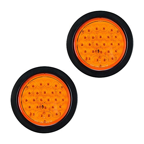 Pairs 24-LED Amber 4" Round Truck Tail Turn Signal Lights Truck Trailer RV with Wiring Plug (2X)