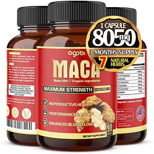 Organic Maca Root Capsules 8050 mg - Supports Reproductive Health Natural Energizer - Performance  and  Mood Supplement - Enhanced Blood Flow - 3 Months Supply