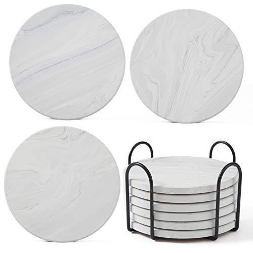 Round Absorbent Coasters for Drinks with Holder Set of 6 Ceramic Stone Coasters with Corked Back Funny Coasters for Drinks Coffee Cup Tea?Black Table Coasters 6Pcs Round Absorbent Coasters for Drinks with Holder Set of 6 Ceramic Stone Coasters with Corked Back Funny Coasters for Drinks Coffee Cup Tea?Black Table Coasters 6Pcs