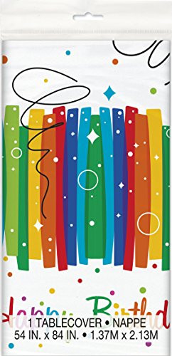 Rainbow Ribbons Birthday Plastic Tablecloth, 84" x 54"