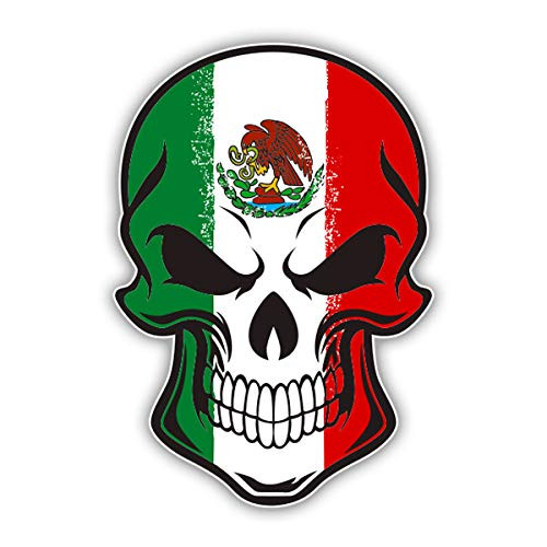 GT Graphics Express Mexican Flag Skull - 3" Vinyl Sticker - for Car Laptop Water Bottle Phone - Waterproof Decal